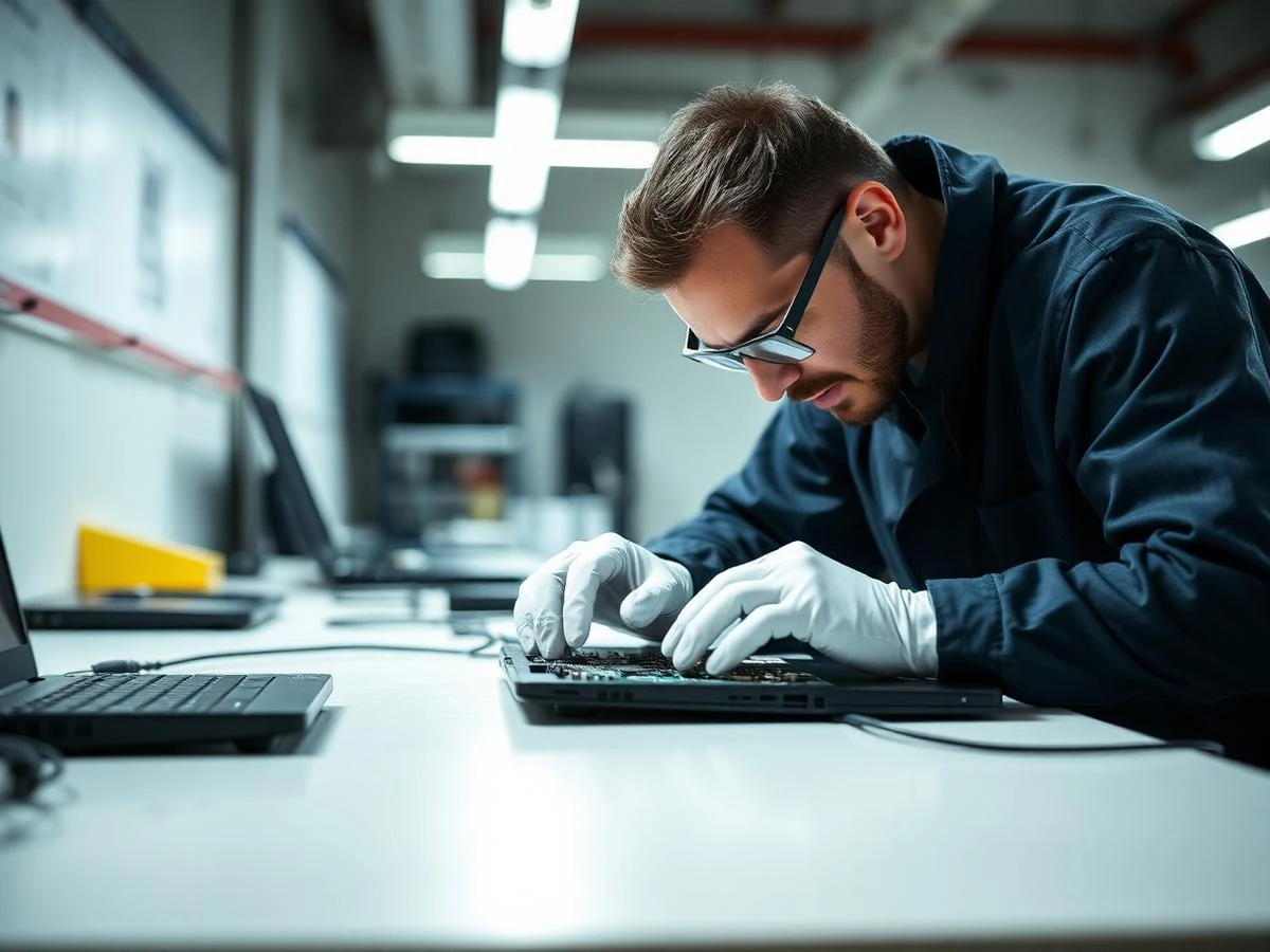 Technician inspecting a laptop